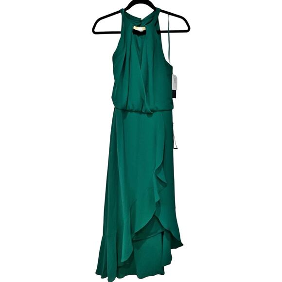 XSCAPE Women's Crepe Choker Halter-Neck High-Low Midi Dress Green Size 8 NWT - Picture 5 of 13